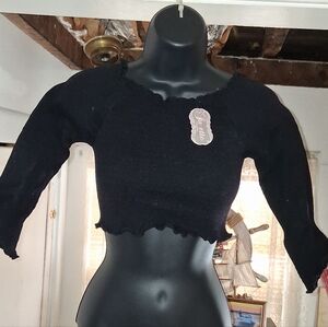 Black Long Sleeve Shirred Crop Top